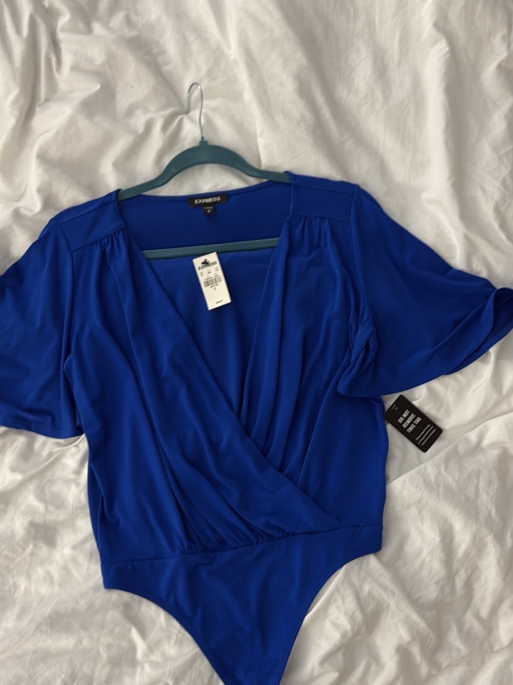 Express Cobalt Blue Surplice Bodysuit